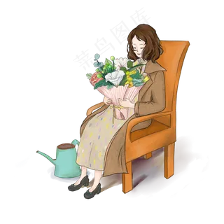 教师节手捧花束的可爱老师