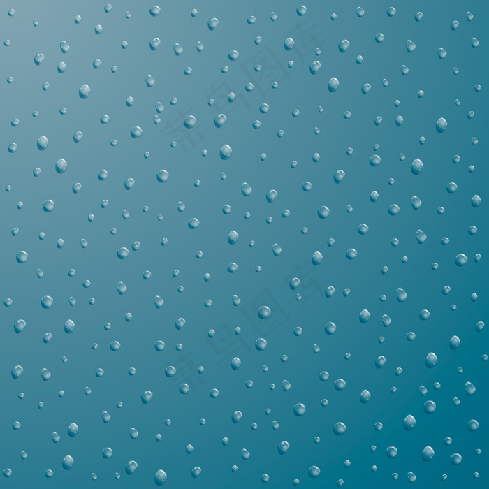 一滴水。蓝色背景上的雨滴或雨滴。插图