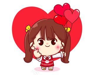 可爱女孩用手做一颗心，情人节快乐，卡通人物插画