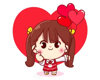 可爱女孩用手做一颗心，情人节快乐，卡通人物插画