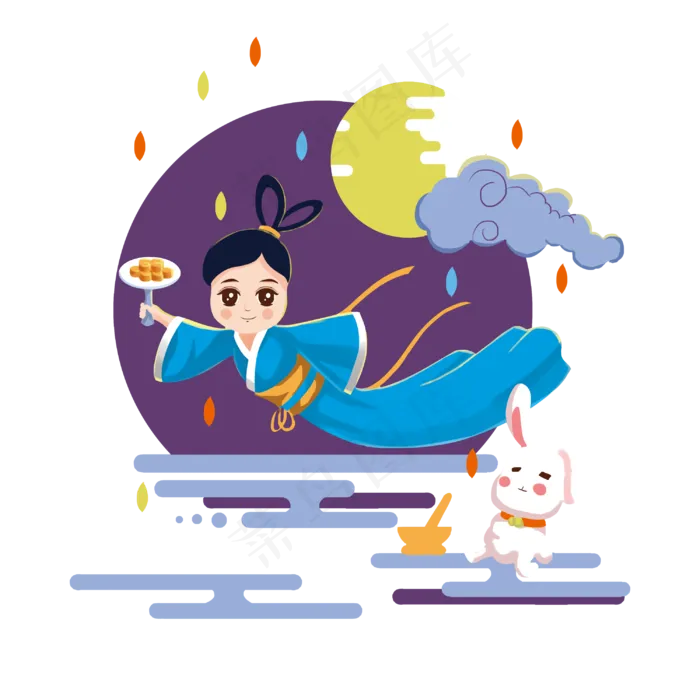 卡通手绘中秋节嫦娥人物(3000X3000(DPI:300))psd模版下载