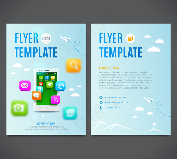 模板设计宣传单,DM传单，白色智能手机云应用彩色图标