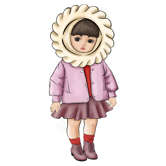 立冬浅粉色羽绒服饺子娃娃
