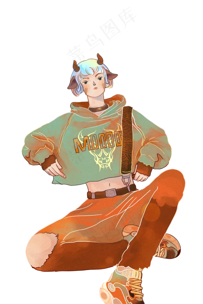 牛年国潮风生肖拟人牛少女(2000X2999(DPI:300))psd模版下载