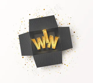 打开有纹理的黑色礼品盒，里面有金色赢字。参加并获奖