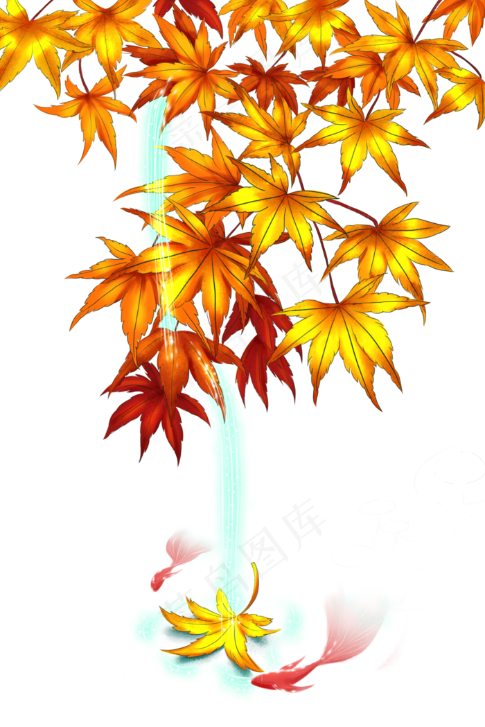 秋天立秋水上枫叶场景