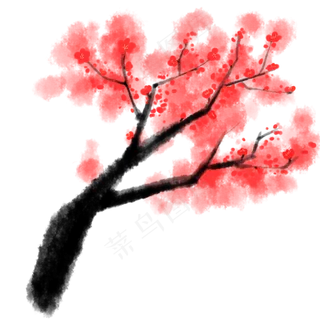 手绘古风中国风水墨红色梅花元素