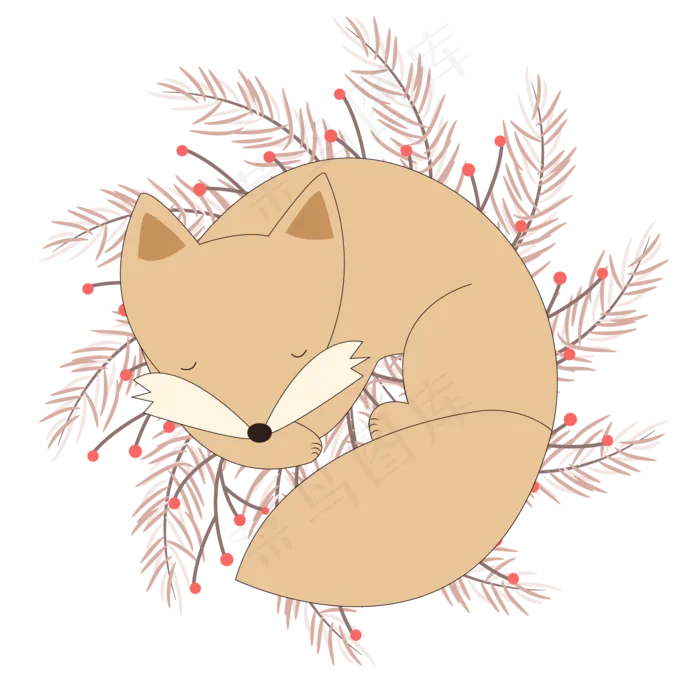 治愈系睡觉的萌狐狸ai矢量模版下载