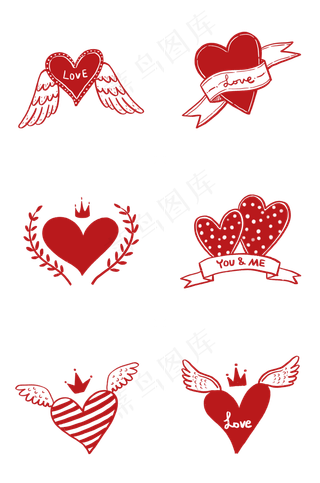 各种红色爱心组图PNG免抠素材