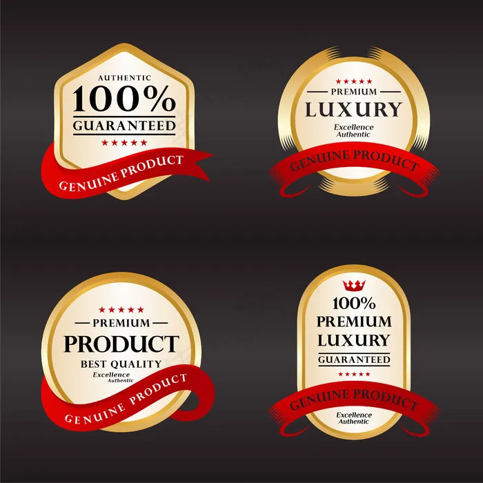 收集100%满意保证金和银的认证徽章eps,ai矢量模版下载