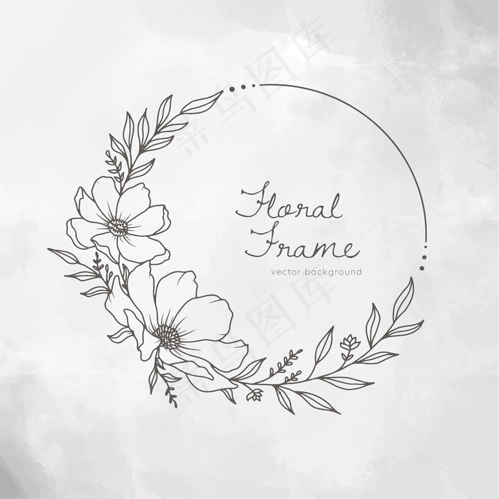 白色彩绘背景上的手绘花圈