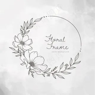 白色彩绘背景上的手绘花圈