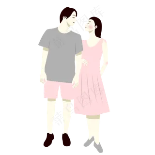 手绘矢量情人节七夕节情侣