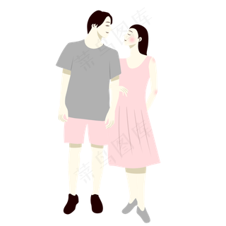 手绘矢量情人节七夕节情侣