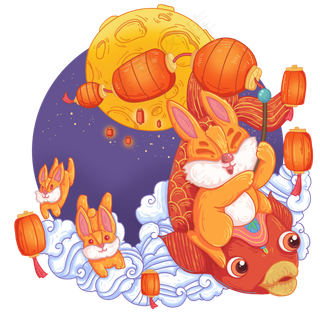 中秋提着灯笼的玉兔