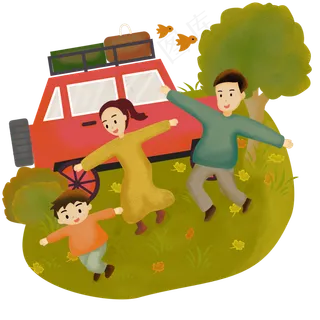 秋天秋日郊游野餐三口之家下午茶