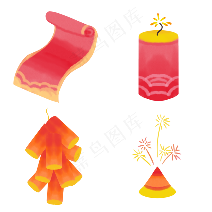 水彩新年卷轴炮竹鞭炮(3000X3000(DPI:300))psd模版下载