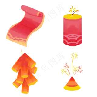 水彩新年卷轴炮竹鞭炮