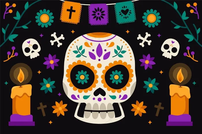 平面设计dia de muertos背景eps,ai矢量模版下载