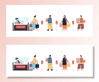 混血儿戴着防护面具排队领取现金黑色星期五促销活动冠状病毒检疫概念