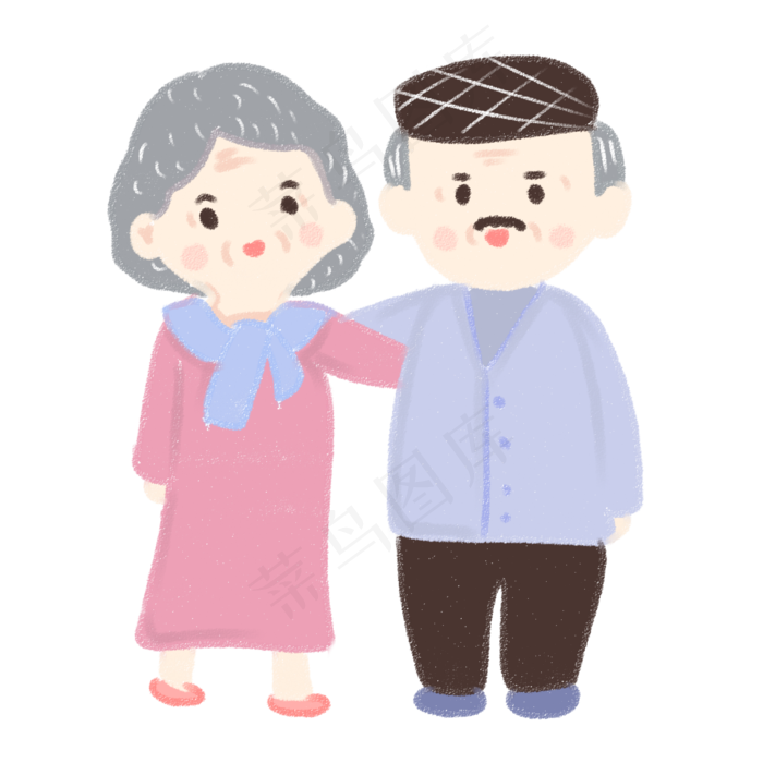 卡通手绘重阳节恩爱老夫妻