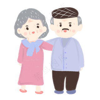 卡通手绘重阳节恩爱老夫妻