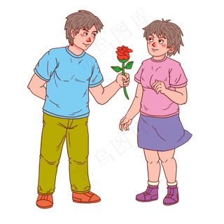 七夕情人节情侣谈恋爱送玫瑰花