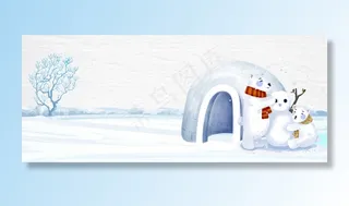 冬季手绘水彩清新电商banner