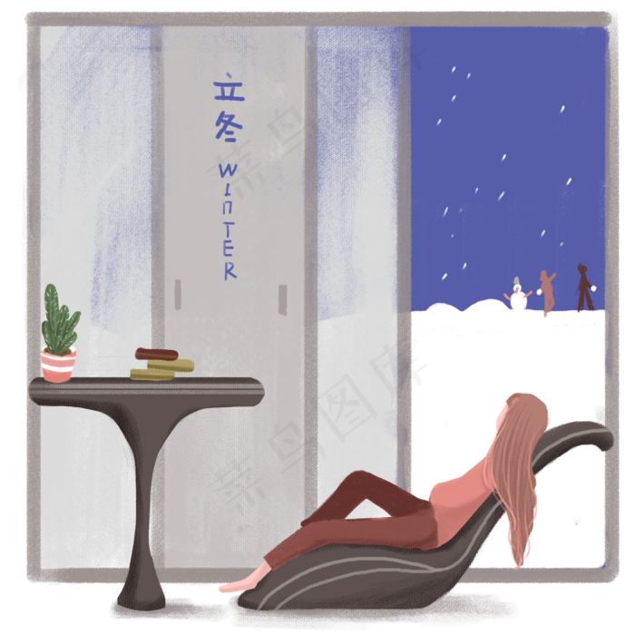立冬女孩看雪景