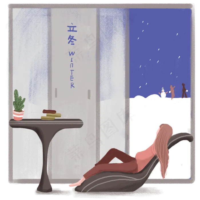 立冬女孩看雪景(2000X2000(DPI:300))psd模版下载