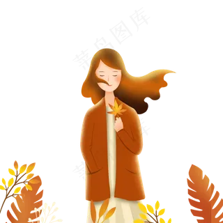 秋天落叶女孩可商用素材