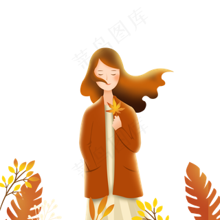 秋天落叶女孩可商用素材