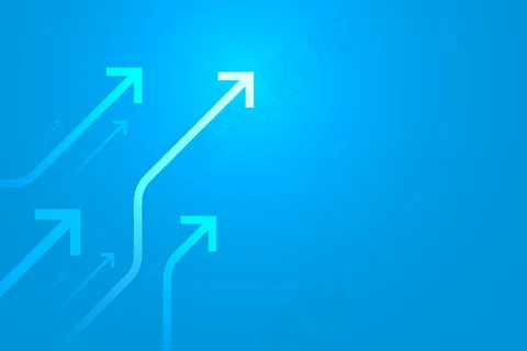 蓝色背景上的光箭头电路插图，业务增长概念。