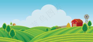 有绿地背景的山上农场，农业，耕作，乡村，田地，乡村