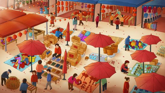 新春集市赶集街景