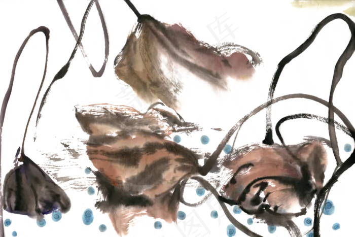 残荷水墨画PNG免抠素材(3543X4724(DPI:150))psd模版下载