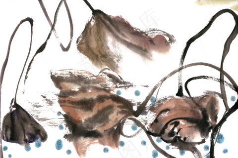 残荷水墨画PNG免抠素材