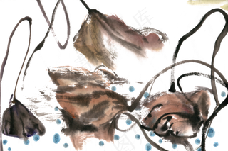 残荷水墨画PNG免抠素材