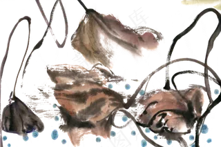 残荷水墨画PNG免抠素材