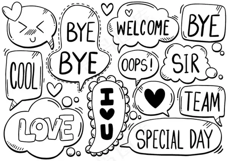 手绘背景集可爱的语音泡沫与涂鸦风格的文本