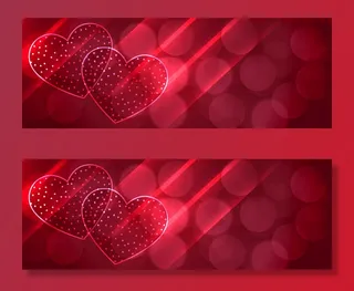 浪漫的两颗闪亮的红心博克横幅banner背景