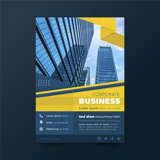 带建筑物和天空的商业海报模板
