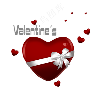 情人节红色礼盒白色蝴蝶结手绘