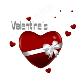 情人节红色礼盒白色蝴蝶结手绘