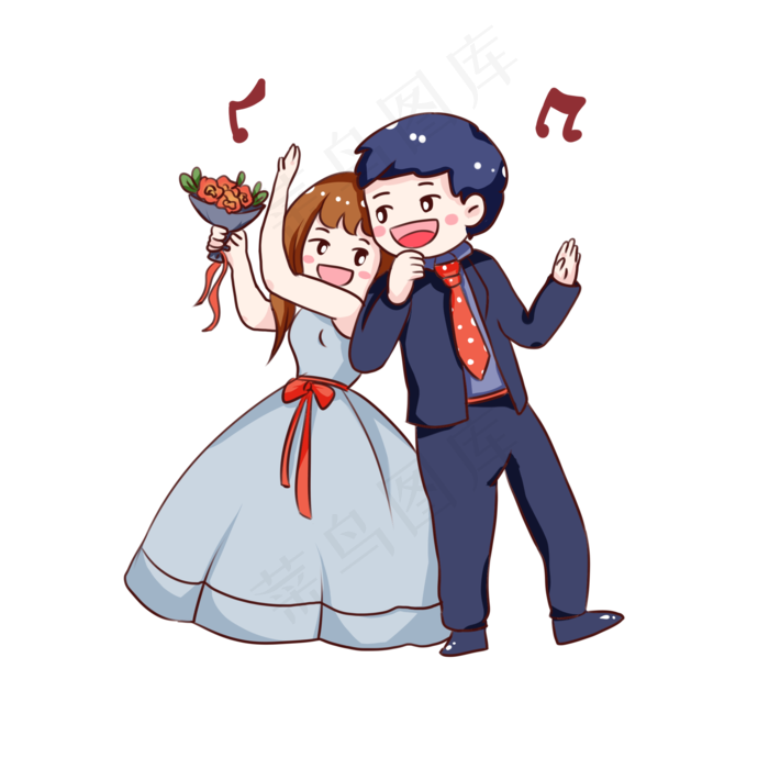 手绘卡通跳舞的情侣
