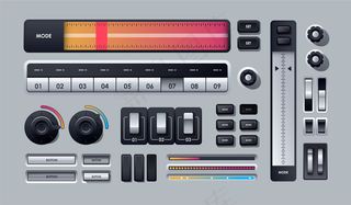 一组隔离在灰色上的真实web按钮