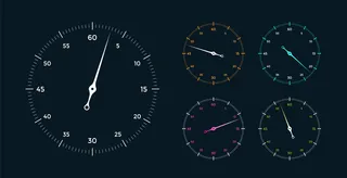 一套白色时钟面，指针位于黑色背景上