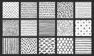 手绘无缝纹理。素描图案，涂鸦纹理和曲线矢量图案集