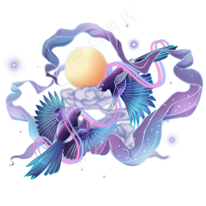 七夕荧光梦幻喜鹊(2500X2500(DPI:300))psd模版下载