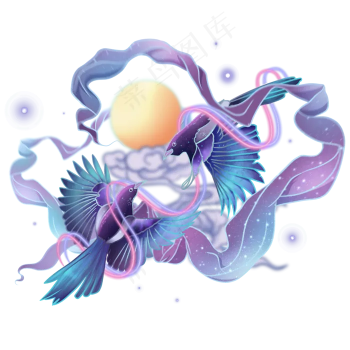 七夕荧光梦幻喜鹊(2500X2500(DPI:300))psd模版下载